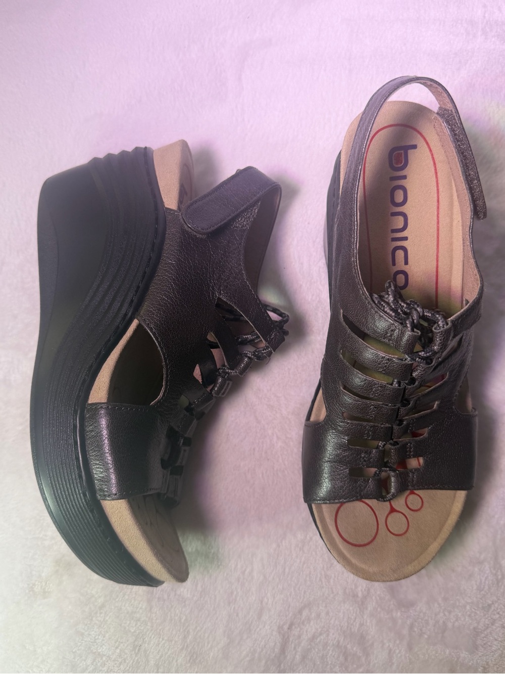 Bionica Black Lace-Up Platform Wedge Sandals - Picture 5 of 10